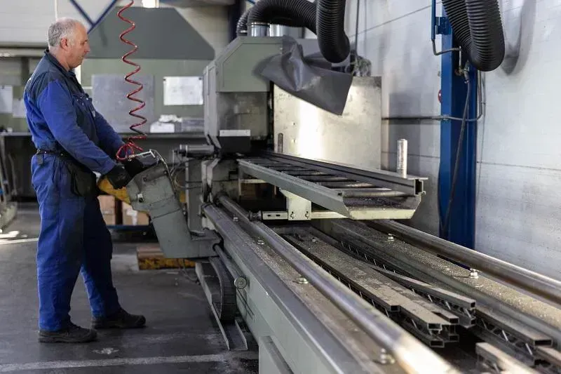 Een medewerker aan de staalbewerkingsmachine
